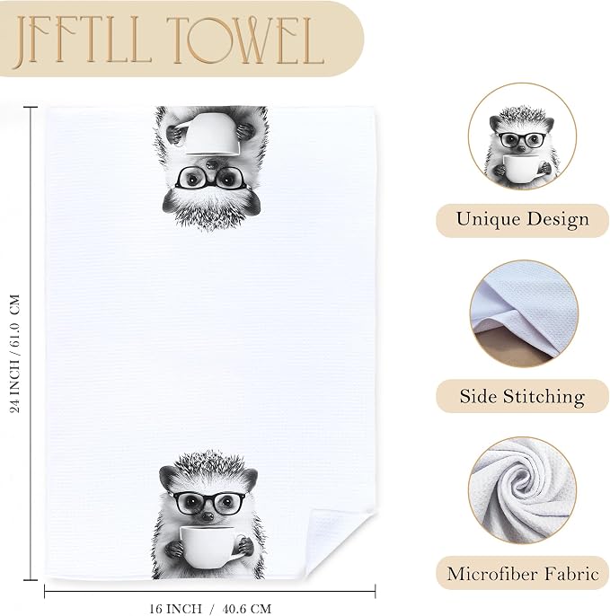 Hedgehog Gifts Coffee Kitchen Towels, Gifts for Coffee Lovers Decorative Hand Tea Towel for Kitchen Home Bar, Funny Hedgehog Owners Coffee Bar Decor,16x24 Inch