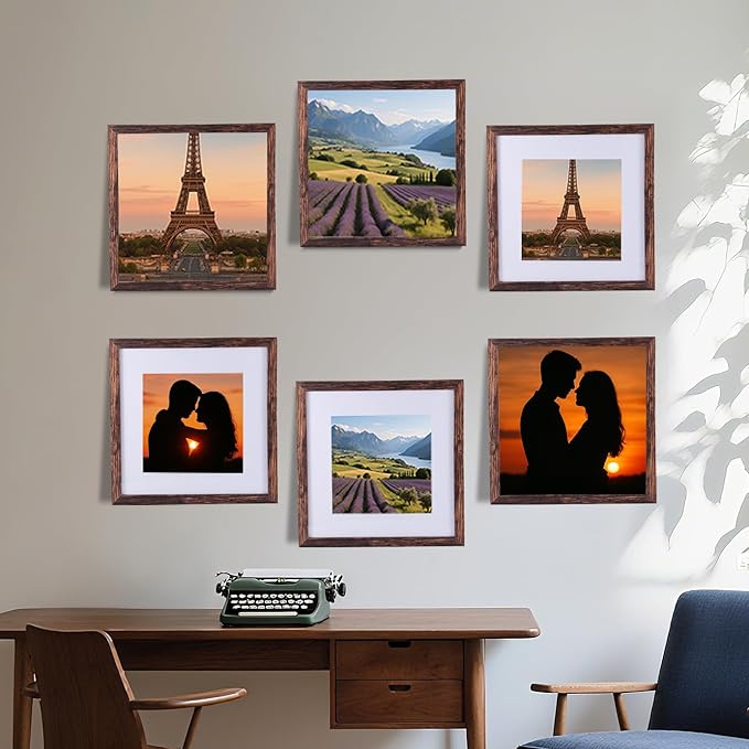3 Pcs 12x12 Rustic Brown Wood Picture Frame - Display Pictures 8x8 with Mat or 12 x 12 without Mat - Distressed Brown Wooden Photo Frames for Wall Mounting 12 12 Matted to 8x8 Farmhouse Set of 3