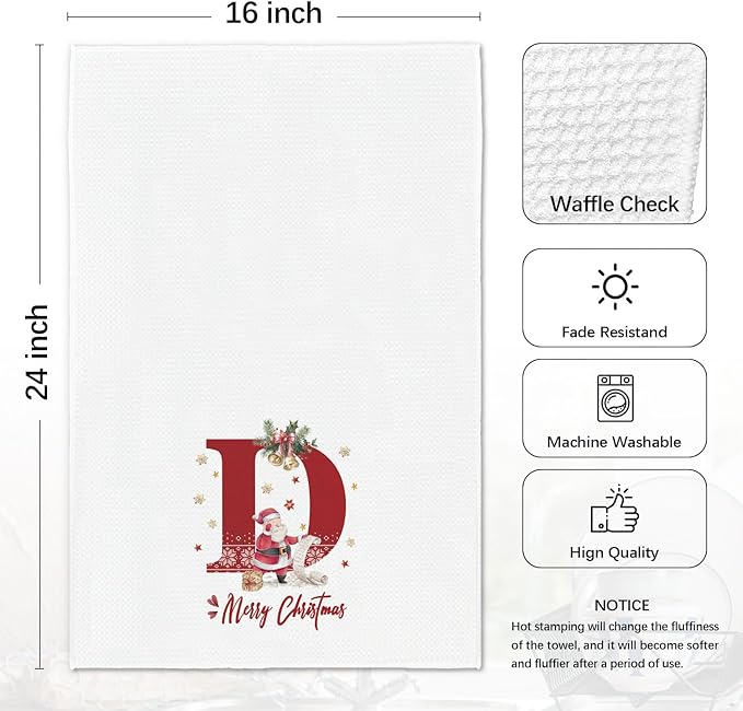 Christmas Initial Letter D Kitchen Towels Personalized Gifts Dish Towels Hand Towels for Kitchen Decorations, Christmas Birthday Gifts for Women, 24x16 Inch