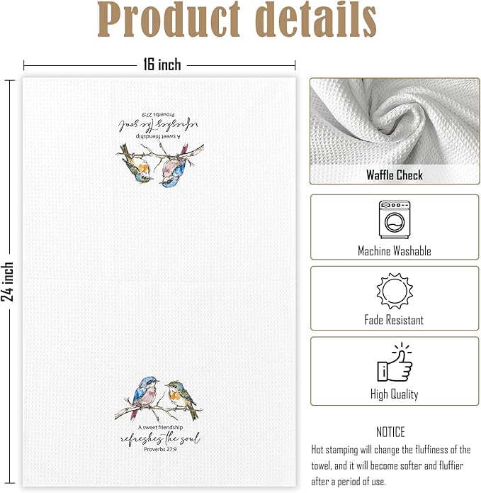 A Sweet Friendship Refreshes The Soul Bird Towels, Christian Friendship Gifts for Women, Bible Verse Bird Decor Dish Towels for Bathroom Bedroom Home