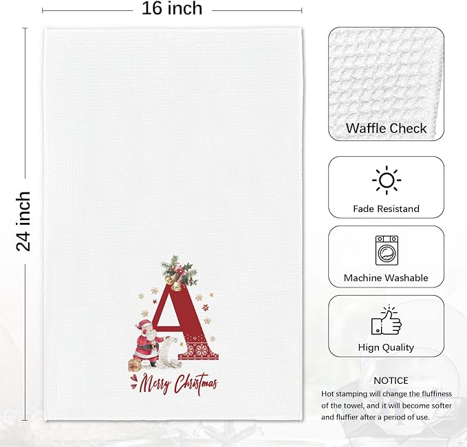 Christmas Initial Letter A Kitchen Towels Personalized Gifts Dish Towels Hand Towels for Kitchen Decorations, Christmas Birthday Gifts for Women, 24x16 Inch