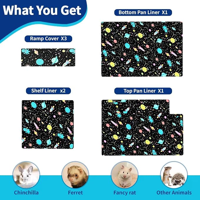 YKD Ferret Cage Liners for Ferret Nation & Critter Nation Cages | Waterproof Chinchilla Cage Accessories, Washable Bedding, for Ferrets, Chinchillas, Rats (Black, Double Unit Set)