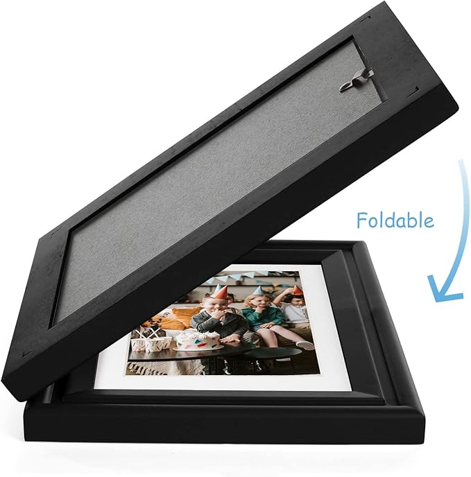 5X7 Double Wooden Hinged Picture Frame Horizontal and Vertical in Black, Display 4x6 with Mat or 5x7 without Mat, Folding Photo Frame with Real Glass Front for Tabletop X2-HEI-HS57