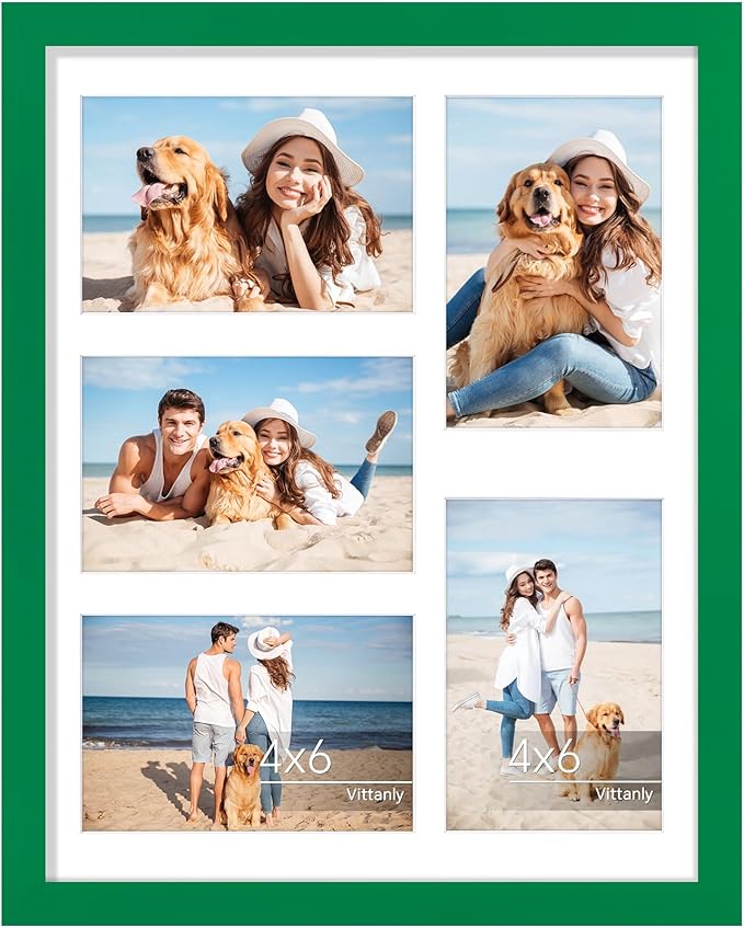 Vittanly 11x14 Collage Picture Frame, Displays 5Pcs 4x6 Pictures with Mat or 1Pc 11x14 without Mat for Wall Mounting, Picture Frames Collage Wall Decor in Green, 1 Pack
