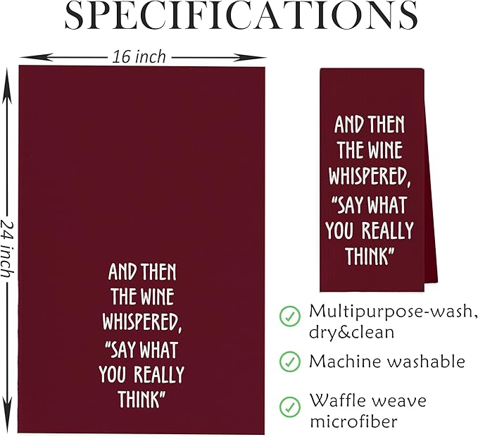 Gqtt Wine Lovers Dish Towel - Funny Decorative Waffle Weave Kitchen Towel, Wine Lover Gift for Women, 1624 Inches (Red)