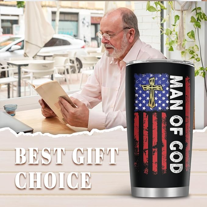 Christian Gifts, 20oz Stainless Steel Man of God Tumblers with Straw, Pastor Gift for Thanksgiving Christmas, Catholic Religious Inspirational Pastor Bible Gift, Christian Tumbler, 1 PCS