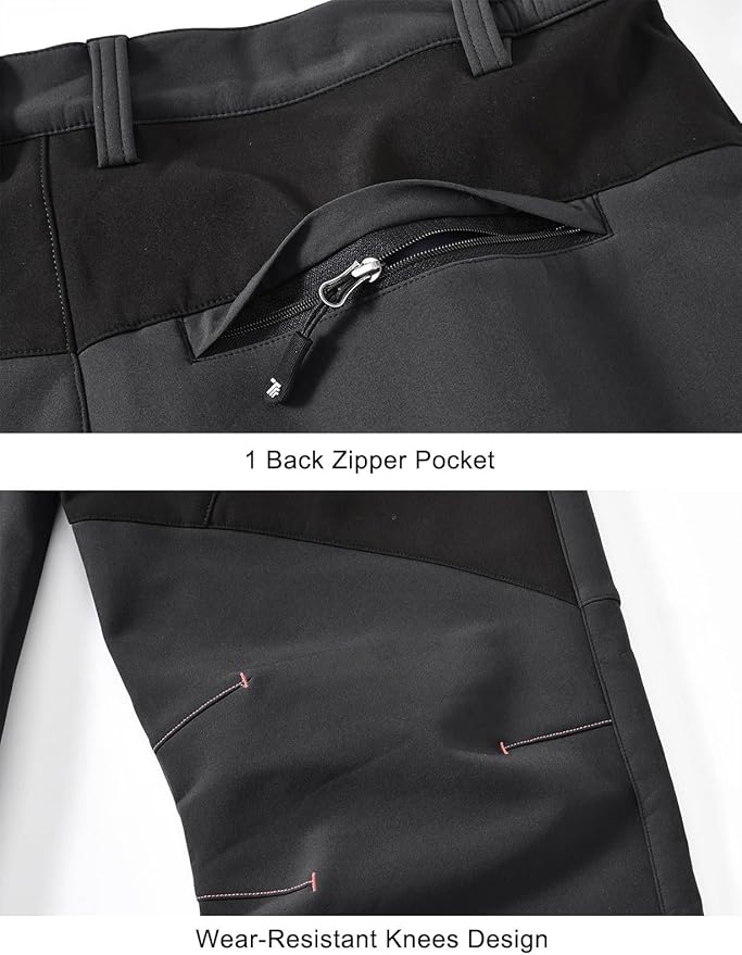 TBMPOY Men's Snow Pants Fleece Lined Hiking Winter Waterproof Softshell Ski Outdoor Insulated Climbing Pants Zipper Pockets