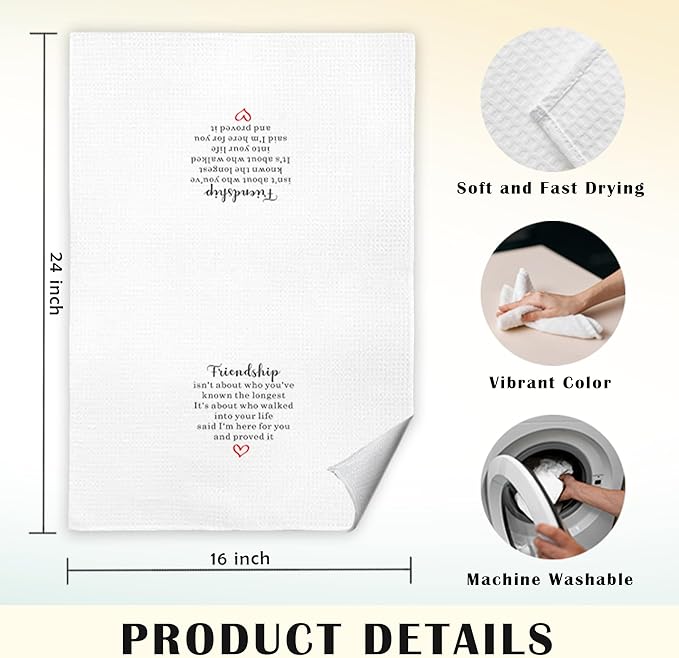JINYO Friendship Gifts Kitchen Towels, Best Friend Bestie Gifts Hand Towels for Bathroom Kitchen Decor, Long Distance Friendship Gift Decorative Dish Tea Towels, 16x24 Inch