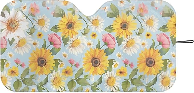 Sunflower Daisy Car Sun Shade Blocks UV Rays Lightweight Front Windshield Sun Visor Protector Fashion Car Accessories for Most Car SUV Trucks