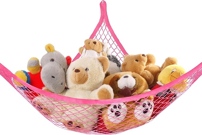 Lazebox Stuffed Animal Net Hammock for Plushie Toys, Stuffed Animal Hammock Corner for Kids' Room Decor, Ideas for Organizing Stuffy Collection, 2 Pack, Pink