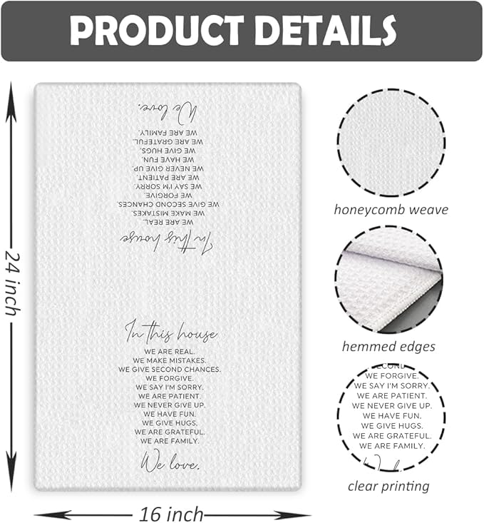 House Warming Gifts for New Home, Inspirational Quote Family Kitchen Towels 16x24 Inches, in This House We Love Decorative Hand Towels for Bathroom, Dish Towels with Saying