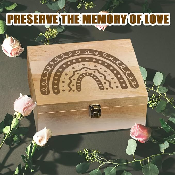 arricraft 1 Pc Wooden Memory Keepsake Box, Boho Rainbow Pattern Box with Hinged Lids Keepsake Chest for Souvenirs Picture Letter Storage 9.6x7.6x4inch(24.5x19.5x10.3cm)