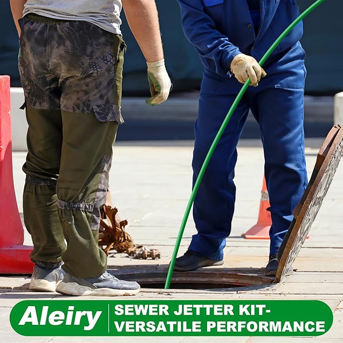 Sewer Jetter Kit for Pressure Washer,Water Jet Drain Cleaning Hose with Corner Rotating Button Spring Nose 1/4" NPT Sewer Cleaning Tool High-Pressure Nozzles,5800 PSI 150 FT