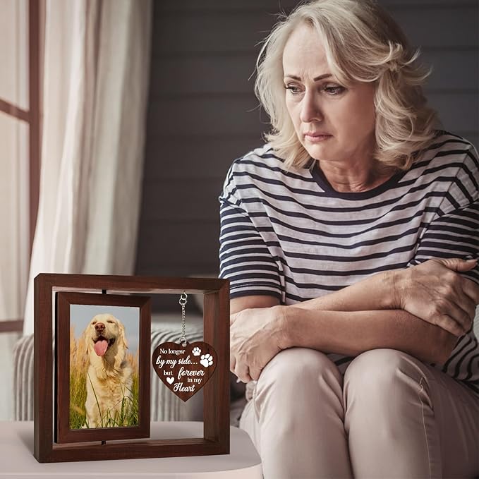 Vetbuosa Dog Memorial Gifts for Loss of Dogs, Memorial Rotating Wooden Picture Frame, Loss of Dog Sympathy Gift, Pet Bereavement Remembrance Picture Frame for 4x6 Photo