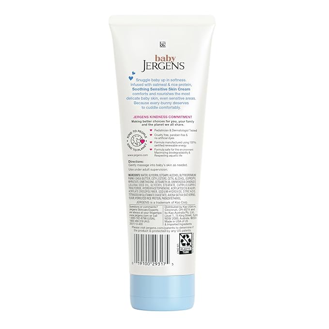 Jergens Baby Soothing Sensitive Skin Cream, Cream for Infant Dry Skin, Baby Cream for Dry Skin, Pediatrician-tested, Fragrance-free, 8 Fl Oz