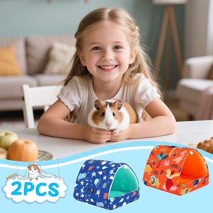 UPINS 2Pcs Guinea Pig Hideout,Guinea Pig Bed Houses | Washable Small Animal House Cage Accessories,for Dwarf Rabbits Chinchillas Hamsters Hedgehogs