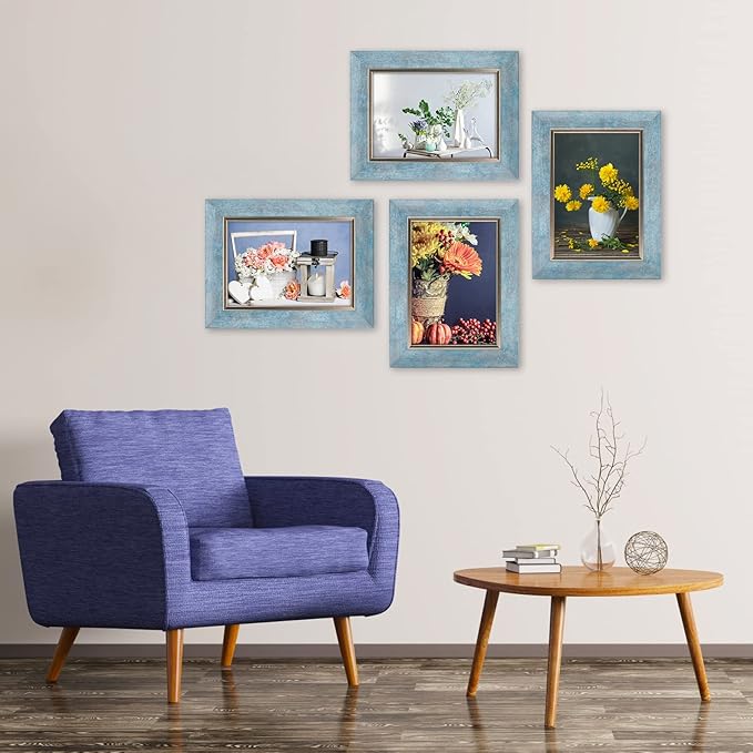 XUANLUO 5x7 Picture Frames Set of 4 Rustic Retro Photo Frame with HD Plastic Cover for Wall Mount and Tabletop Display Family Friends Wedding Gift