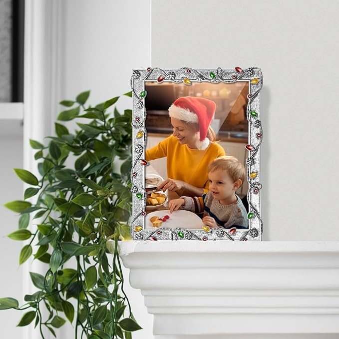LARAINE 5x7 Picture Photo Frame Christmas Metal 2025 Christmas High Definition Display Pictures for Tabletop Home Decorative Holiday Gift (Silver, 5x7)