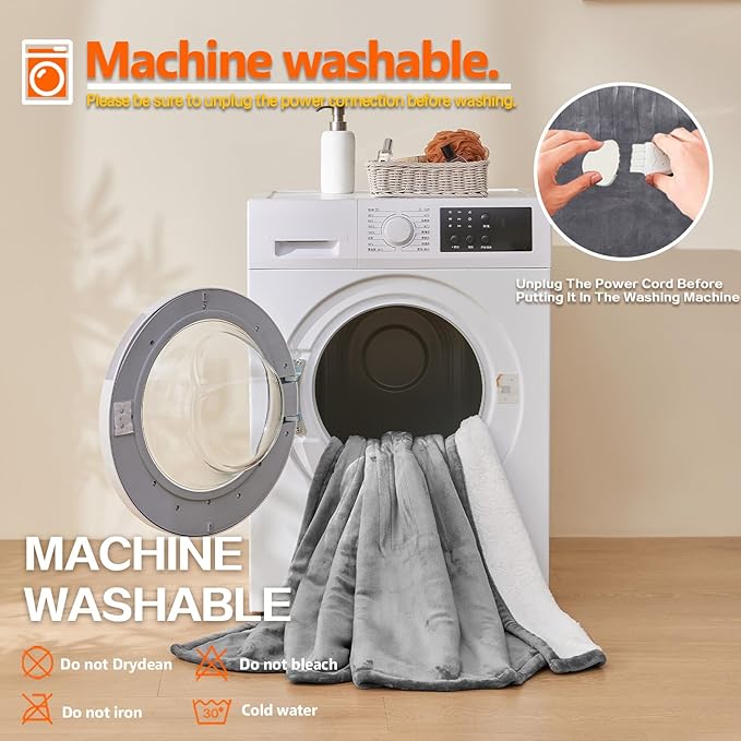Wearable Heated Blanket With Sleeves & Foot Pocket, Heated Throw Blankets Fast Heating Blanket With 10 Heat Settings Auto Shut Off Over-Heat Protection-Warm Gift, Machine Washable, 52”*72”+18”