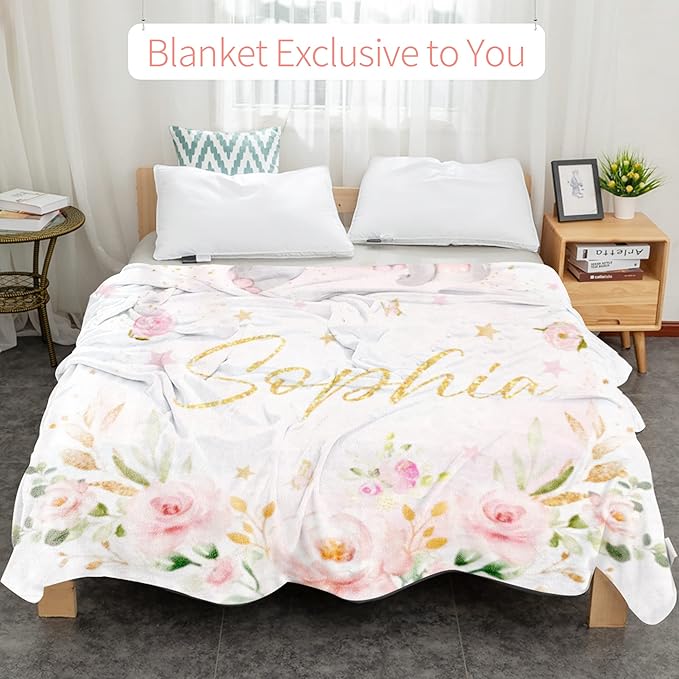 Elephant Blanket Personalized Baby with Name for Girl, Custom for Newborn Soft Flannel Toddler Customized Gift for Birthday Christmas Shower 30'' X 40'', elephant Pink