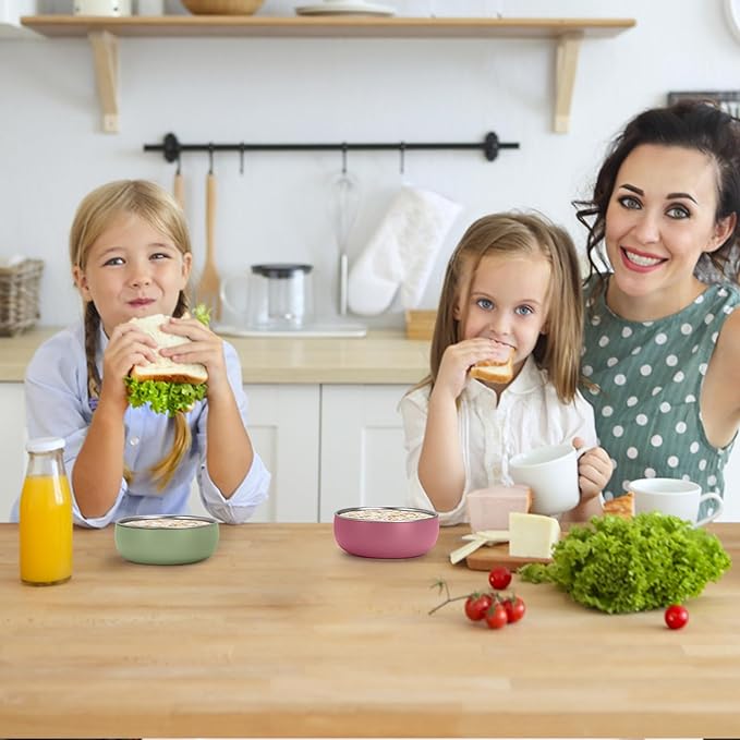 ShineMe Stainless Steel Bowls for Kids, 4 pack Toddler Bowls with Removable Colorful Silicone Sleeve, Unbreakable Baby Bowls for Soup, Cereal, Yogurt, Snacks...