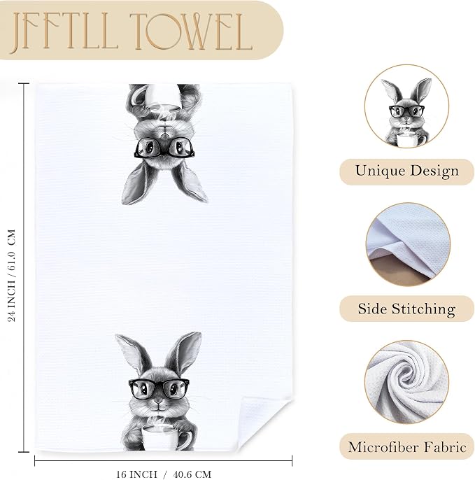 Funny Bunny Kitchen Towels Set of 2, Funny Kitchen Decor, Coffee Station Wine Bar Decor, Black and White Bunny Owner Gift Hand Towel, Dining Room Decorative Tea Towel Dish Towels 16x24 Inch