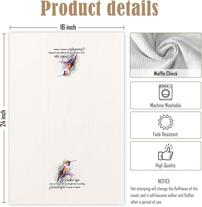 Hummingbird Inspirational Quotes Kitchen Decor Towels,Wake Up Every Morning with The Thought That Something Wonderful Dish Towels for Kitchen,Motivational Quotes Decorative Bathroom Hand Towel