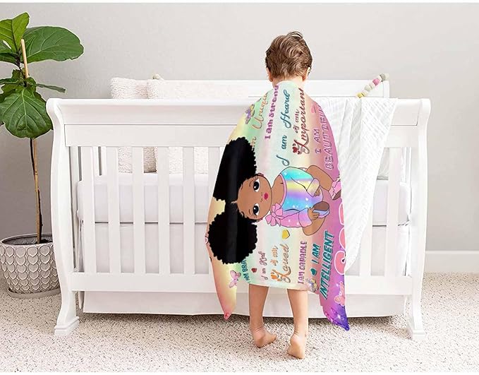 D-Story Personalized Throw Blankets with Name Custom Blankets with Text Customized Blankets for Kids Adults Women Men Personalized Black Girl Blanket Gift