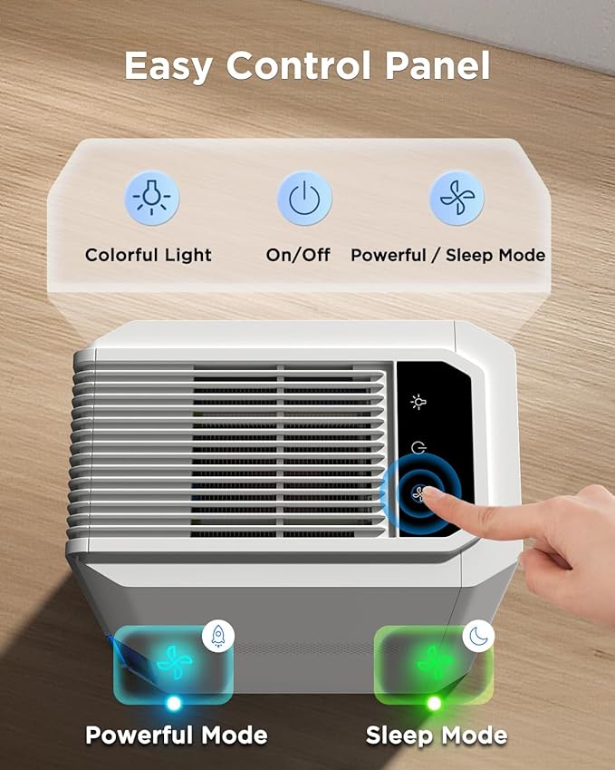 EasyAcc Dehumidifier for Home, 2025 Dehumidifier 1300ml/Day Energy Efficient Quiet Dehumidifiers for Bathroom Bedroom Basement RV Closet, Auto Defrost & Shut Off, 68 OZ Water Tank, 7 Color Lights