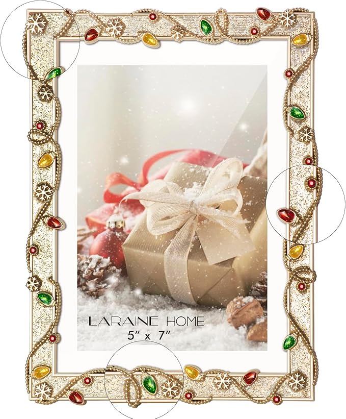 LARAINE 5x7 Picture Photo Frame Christmas Metal 2025 Christmas High Definition Display Pictures for Tabletop Home Decorative Holiday Gift (Gold, 5x7)
