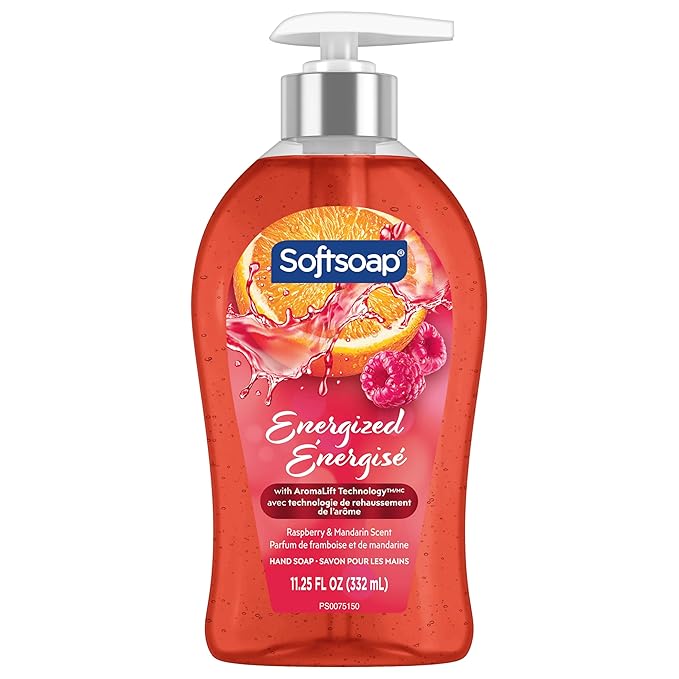 Softsoap Energized Liquid Hand Soap, Paraben Free, pH Balanced, Raspberry and Mandarin Scent, 11.25 fl oz Pump Bottle, 6 pack