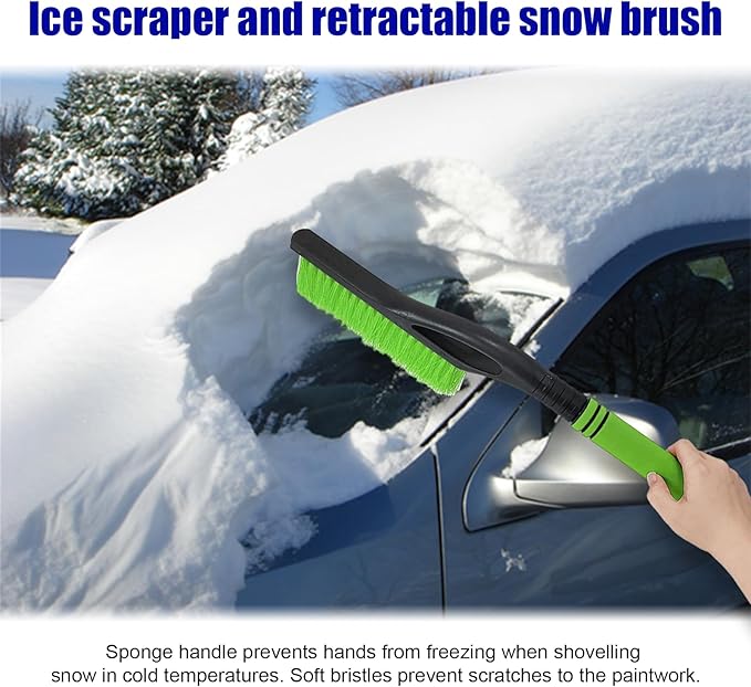 24 Inch Car Snow Scraper and Brush, Detachable Scratch Free Ice Scraper with Ergonomic Foam Grip, Universal Winter Snow Removal Tool for Car Windshield Window (Green)