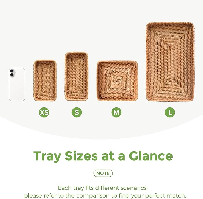 Small Rattan Serving Tray, Natural Wicker Decorative Tray Handwoven for Keys Trinkets Rings Cosmetics, Decorative Jewelry Perfume Tray for Coffee Table Entryway Living Room(8.2" × 4.3")