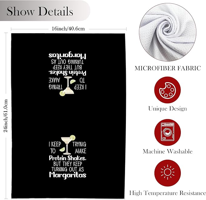 Black Funny Margarita Gifts Kitchen Towels, Funny Dish Tea Bar Towels for Kitchen Home Bar, Margarita Decor, 16x24 Inch
