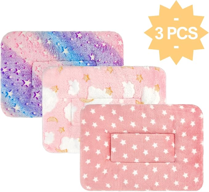 3PCS Guinea Pig Bed, Soft Rabbit Bedding, Fleece Bunny Mat | Warm Plush Cage Liner, Sleeping Blanket for Hamster Ferret Squirrel Hedgehog Rat
