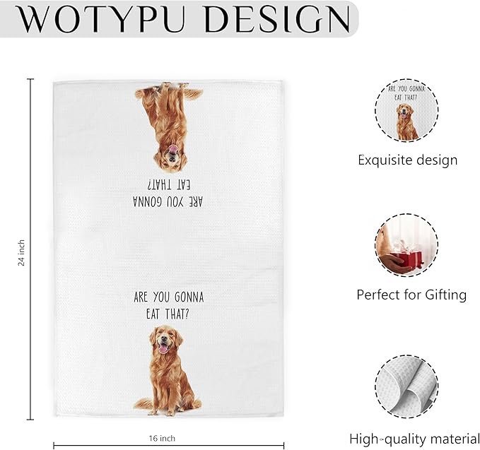 Funny Golden Retriever Gifts Kitchen Towels, Gifts for Golden Retriever Lovers Dish Tea Towels for Kitchen, are You Gonna Eat That Humorous Decorative Hand Towel, 16x24 Inch