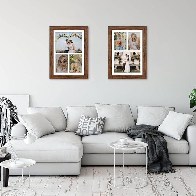 11x16 Picture Frame Display 3 opening Picture Frame 5x7 and 8x10 Collage,Multi Photo Frame with Mat,Plexiglass,Horizontal and Vertical Formats for Wall Decor,Carbonized Brown Wood Grain