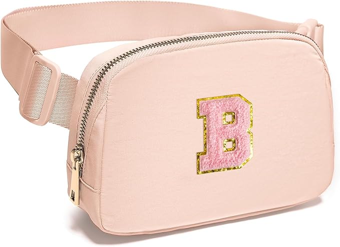 Gitus 6 7 8 9 10 Year Old Girl Gifts Belt Bag Fanny Pack Crossbody Bags with Initial Letter Patch Things for Teen Girls Easter Gifts for Girls Travel Essentials(Coral Pink-B)