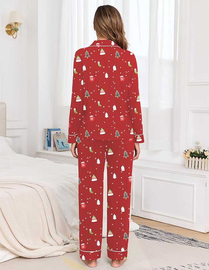 Veseacky 100% Cotton Pajamas for Women Set Long Sleeve Button Down Sleepwear Soft Pjs Lounge Sets with Pockets S-XXL