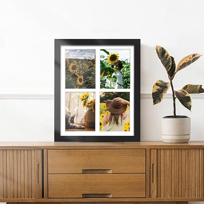 12x16 Picture Frame, 5x7 Collage Picture Frame, Displays Four 5x7 inch Photos, or 12x16 (Without Mat) for Available Horizontal Wall Mounting Display and Vertical, Black.