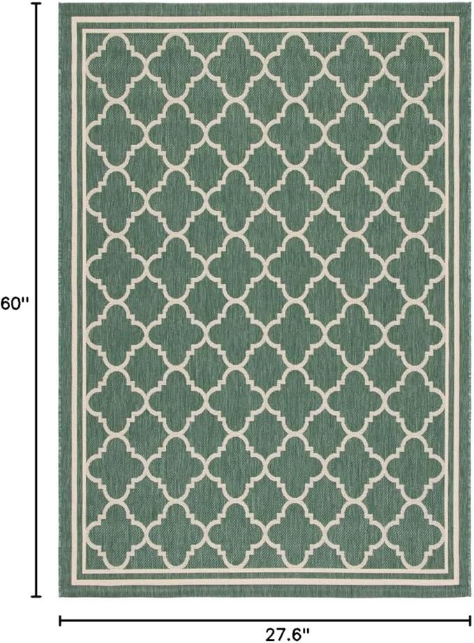 SAFAVIEH Washable Rug Outdoor Courtyard Collection - 2'3" x 5', Dark Green & Beige, Non-Shedding & Easy Cleaning, Ideal for Patio, Front Door, Entryway, Mudroom, Doormat (CY6918-322)