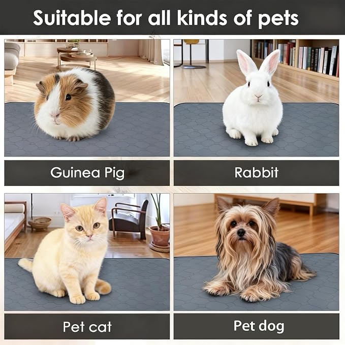 2 Pack Washable Guinea Pig Cage Liners & Pee Pads (24"x47") - Waterproof, Super Absorbent, Non-Slip Bedding for Rabbits, Hamsters, Rats