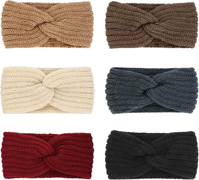 DRESHOW Winter Knit Chunky Headbands for Women Crochet Turban Knitted Ear Warmer Fashion Head Wrap 6 Pack