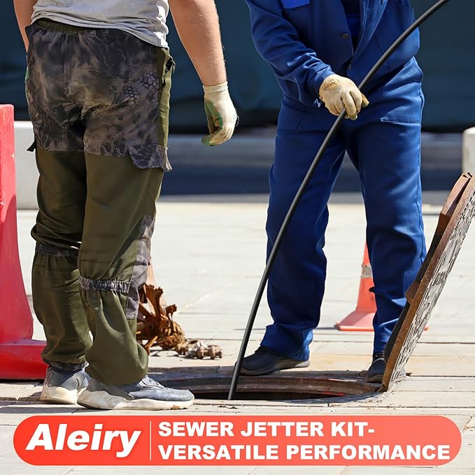 Sewer Jetter Kit for Pressure Washer,Water Jet Drain Cleaning Hose with Corner Rotating Button Spring Nose 1/4" NPT Sewer Cleaning Tool High-Pressure Nozzles,5800 PSI 50 FT
