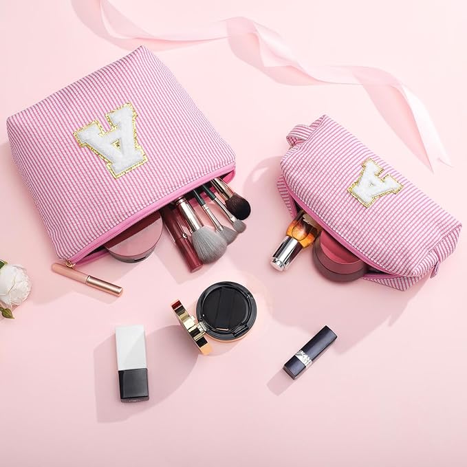 YOOLIFE Birthday Gifts for Women Girls - Personalized Initial Cute Pink Makeup Bags Cosmetic Bag Make Up Bag Toiletry Pouch Gift for Women Her Friend Mom Teacher Sister Teenager Female Bridesmaids