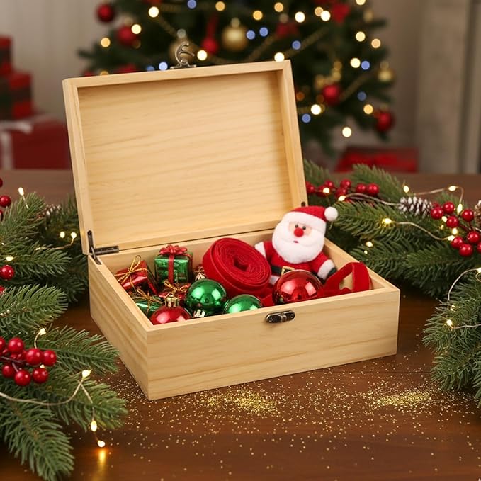 Personalized Funny Christmas Eve Wooden Box, Pine/Walnut Christmas Keepsake Box for Kids, Custom Decorative Boxes Christma Gifts,6 Designs with Santa Reindeer
