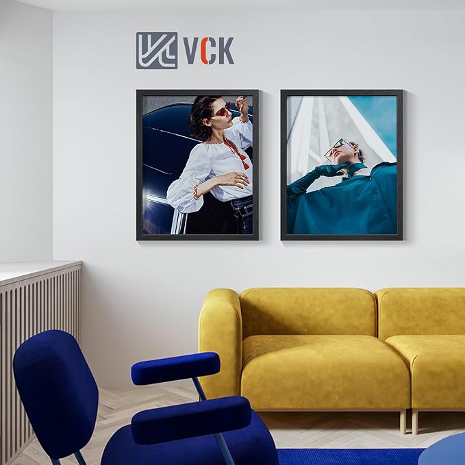 VCK 24x30 Picture Frames Black Set of 6, Wide Border Wood Poster Frame, Multi-Directional Display Family Photos, Office Prints, Studio/Gallery Art, Woodgrain Series, Wall Hanging