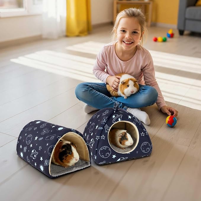 Bienbee Guinea Pig Hideout, 2 Piece Washable Set for Small Animals Small | Guinea Pig Bed With Soft Plush, Resilient Padding, and Easy Machine Washing for Resting Hiding and Tunnel Playing