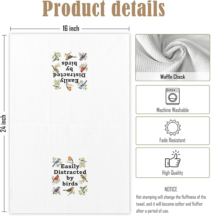 Easily Distracted by Birds Kitchen Towels, Bird Gifts for Bird Lovers Women, Birder Dish Towels for Kitchen,Birds Decorative Hand Towels for Bathroom Dish Cloths & Dish Towels