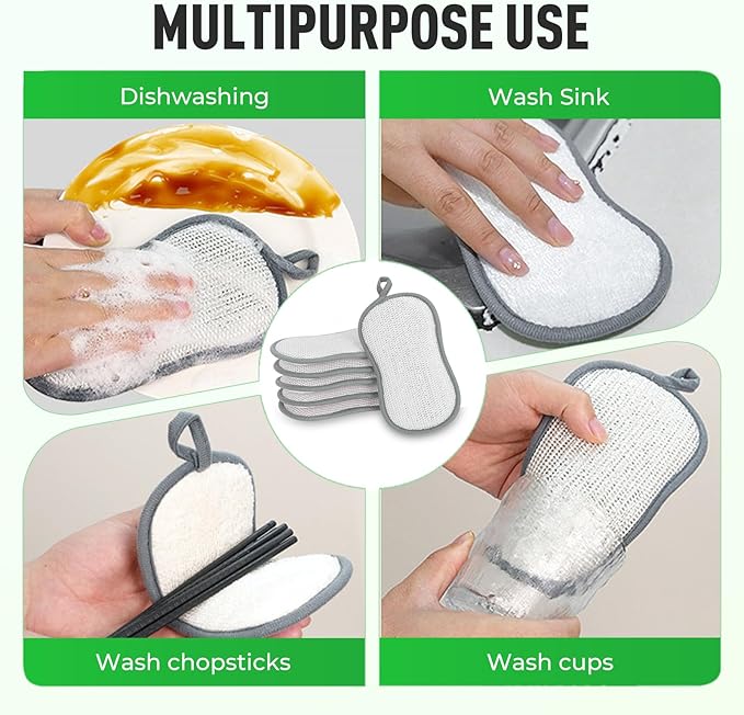 Multifunctional Double Wire Dishwashing Rags, 2026 New Multipurpose Sponge, Durable Cleaning Cloth for Home Kitchen,Dish Sponge for Kitchen Cleaning, Reusable Cleaning Pad for Families (15)